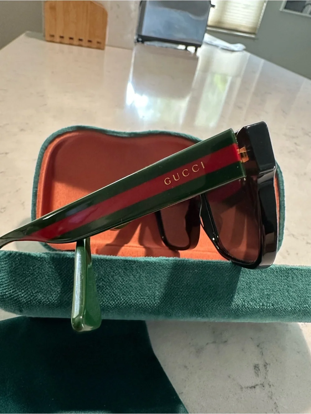 Gucci Women's Black Rectangular Sunglasses with Dark Lenses